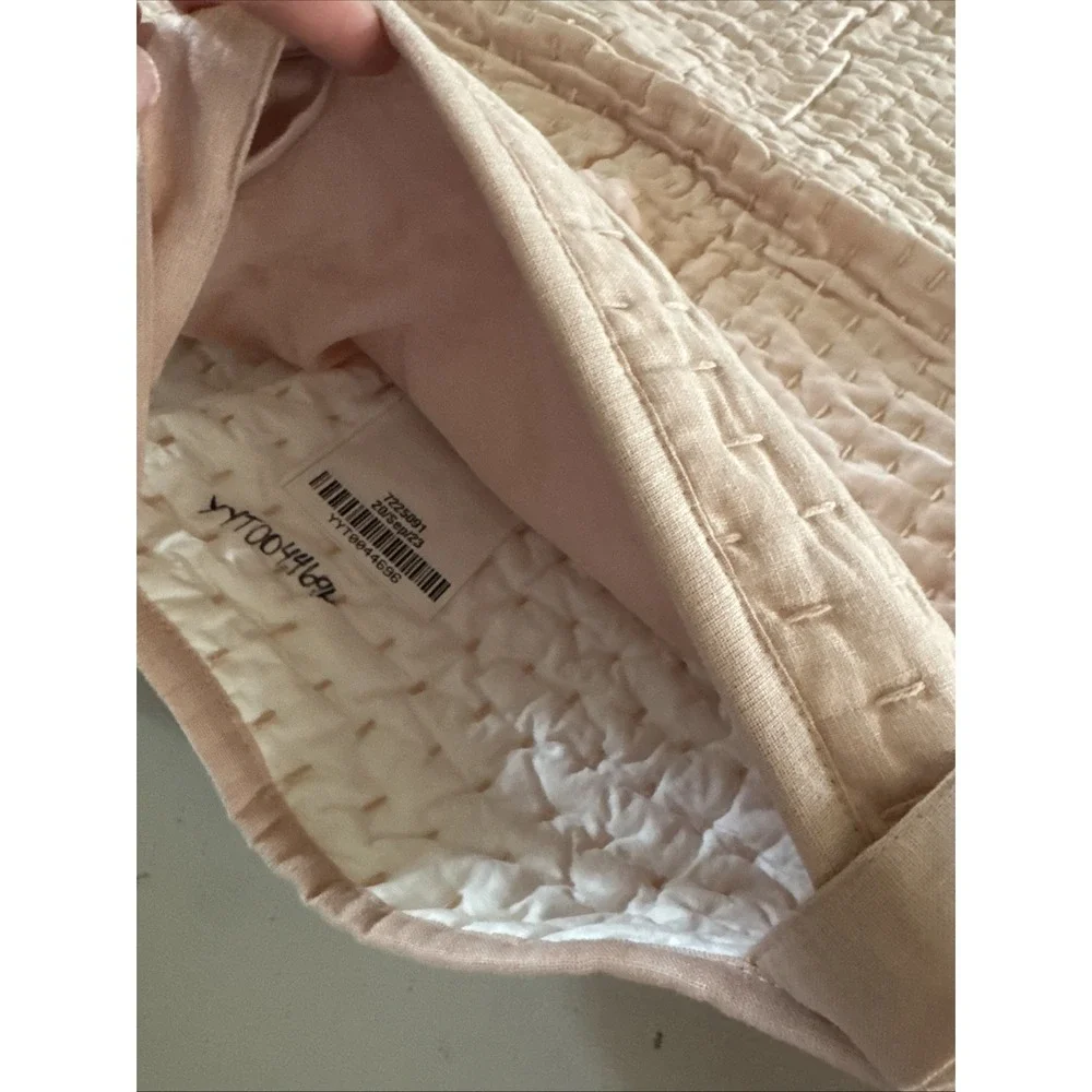 Pottery Barn Euro Pick Stitch Quilted Pink Sand Pillow Sham Linen Cotton Tie 36